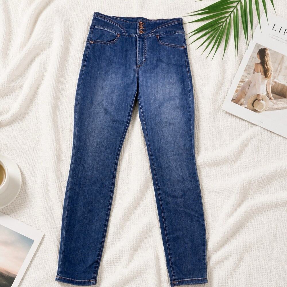 GUESS High-Rise 29 Super Stretch Skinny Jeans Rose Gold Hardware
